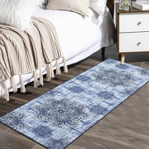 Acekool Washable Vintage Area Rug, Low Pile Non-Slip Soft Distressed Medallion Carpet for Living Room Bedroom, Easy Care - 1 of 4
