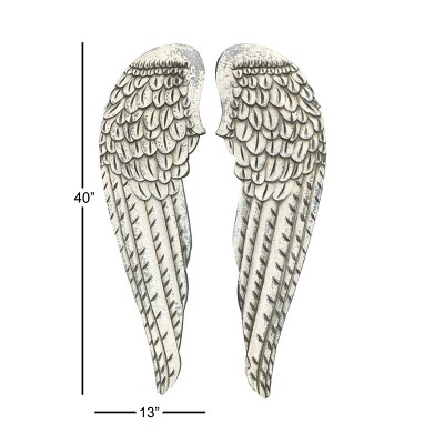 Distressed White Carved Wood Angel Wings Wall Decor Set