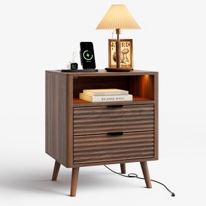 WOWLIVE Nightstand for Bedroom with LED Lights & Charging Station, Bedside Table with 2 Drawers and an Open Shelf - 1 of 4