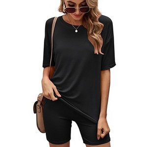 Haute Edition Lightweight Matching Biker Short and T-Shirt Set with Plus - 1 of 4