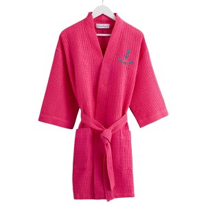 Personalization Mall Floral Initial Waffle Weave Robe, Pink, I - 1 of 2