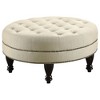 Kumasinova Retro Coffee Table Ottoman with Nailhead Trim,Luxury Round Tufted Ottoman with Eucalyptus Wood Legs for Living Room,Home Decor,Beige - 3 of 4
