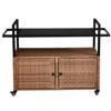 DOMETOUR Outdoor Bar Cart Table, Large Wicker Island Rolling Cart, Wheeled Buffet Serving Cart with Glass Top & Storage Cabinet & Handles - 3 of 4