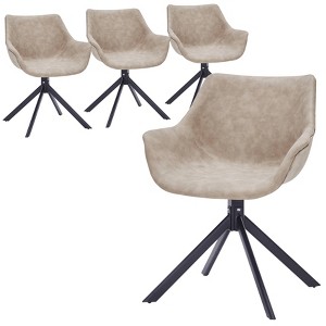 LeisureMod Markley Leather Dining Chair with 360-Degree Swivel Armchair and Powder-Coated Iron Legs Set of 4 - 1 of 4