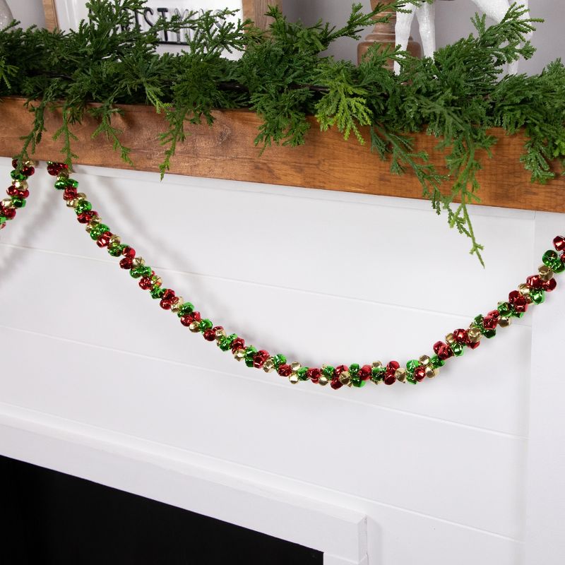 Northlight 5' Green, Gold and Red Jingle Bell Christmas Garland, Unlit, 5 of 10