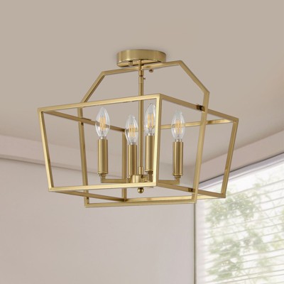 PAKOKULA Modern 4-Light Gold Geometric Metal Semi-Flush Mount Ceiling Light