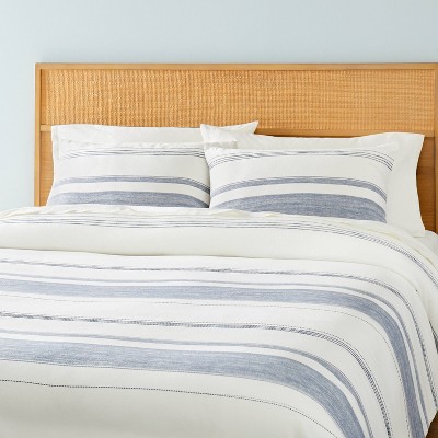 3pc Full/Queen Variegated Stripe Comforter Bedding Set Blue/Cream - Hearth & Hand™ with Magnolia