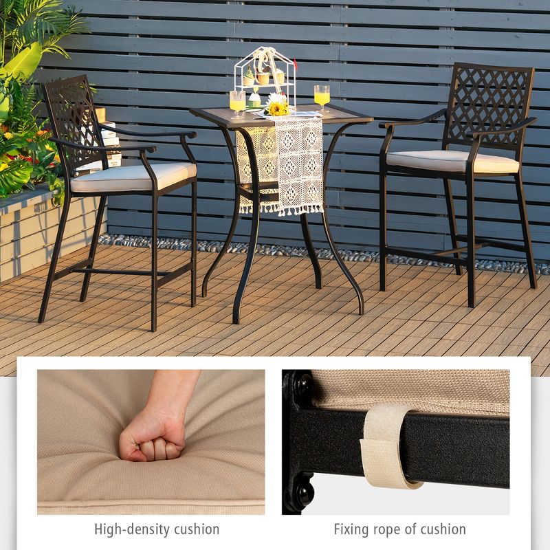 Costway 3 PCS Patio Bar Stool Square Table Bistro Set Cushioned Chairs Armrest, 5 of 11