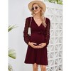 Womens Maternity Swiss Dot Long Sleeve Wrap Dress Fall Casual V Neck Nursing Midi Dress Baby Shower Photoshoot Belt - 4 of 4