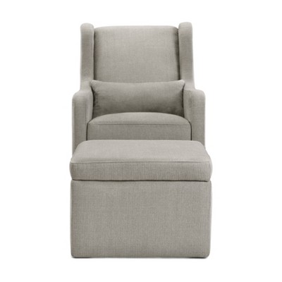 Gray Linen Swivel Glider with Storage Ottoman
