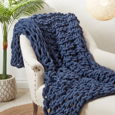 Navy Blue 50 x 60 in. Chunky Knit Cozy Throw Blanket