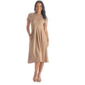 24seven Comfort Apparel Midi Dress with Short Sleeves and Pocket Detail - 1 of 4