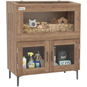 PawHut 30 Gallon Stackable Reptile Tank with Storage Cabinet, Top Opening, for Bearded Dragon, Lizard, Snake, Chameleon, Hamster, Brown - 1 of 4