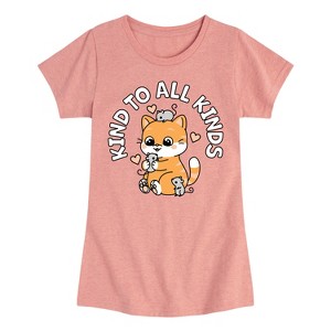 Girls' - Instant Message - Kawaii Cat with Mice Kind To All Kinds Fitted Short Sleeve Graphic T-Shirt - 1 of 4