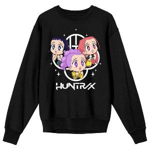 KPop Demon Hunters Chibi Huntr/X Adult Black Crew Neck Long Sleeve Sweatshirt - 1 of 3