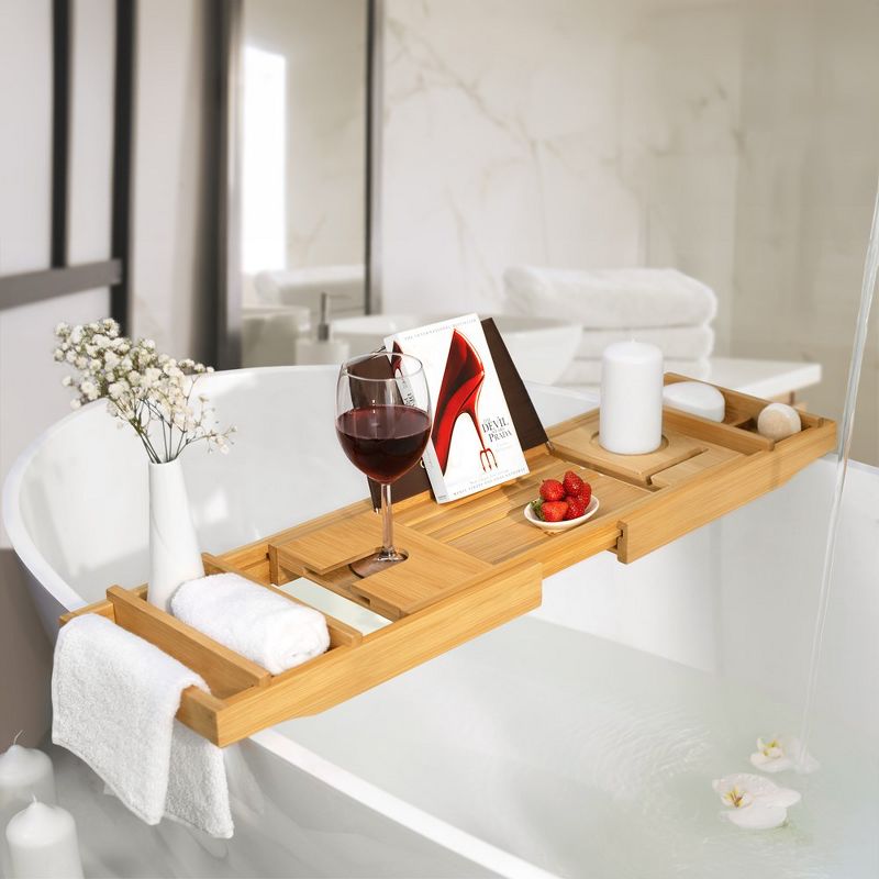 ROYAL CRAFT WOOD Luxury Bathtub Caddy Tray with Expandable Sides - One or Two Person, Bath Caddy Tray, Bonus Free Soap Holder, 5 of 9