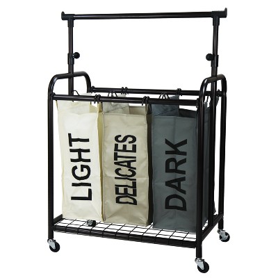 Oceanstar 3-Bag Rolling Laundry Sorter with Adjustable Hanging Bar