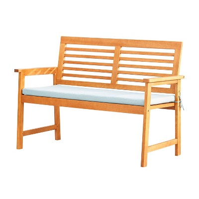 Waimea Honey Slatted Eucalyptus Wood Garden Bench with Cushion - Vifah