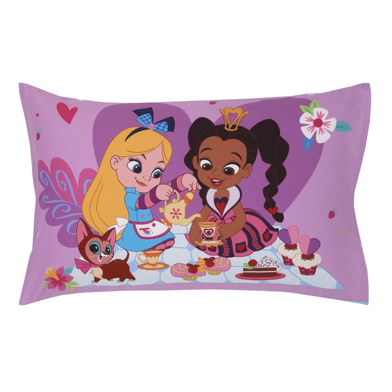 Disney Alice's Wonderland Bakery Tea Party Pink and Purple 4 Piece Toddler Bed Set, 5 of 9