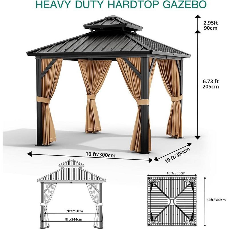 Hardtop Gazebo Double Roof Galvanized Iron Alum with Curtains & Netting, 2 of 8