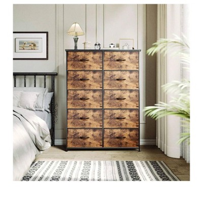 10 Drawer Dresser , Fabric Storage Tower, Organizer Unit for Room, Living Room, Hallway, Closets ,Sturdy Steel Frame, Wooden Top