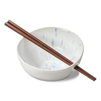 tagltd 16 oz. Osaka Printed Stoneware Noodle Bowl with Bamboo Chop Sticks, 3.9L x 3.9W x 5.0H.