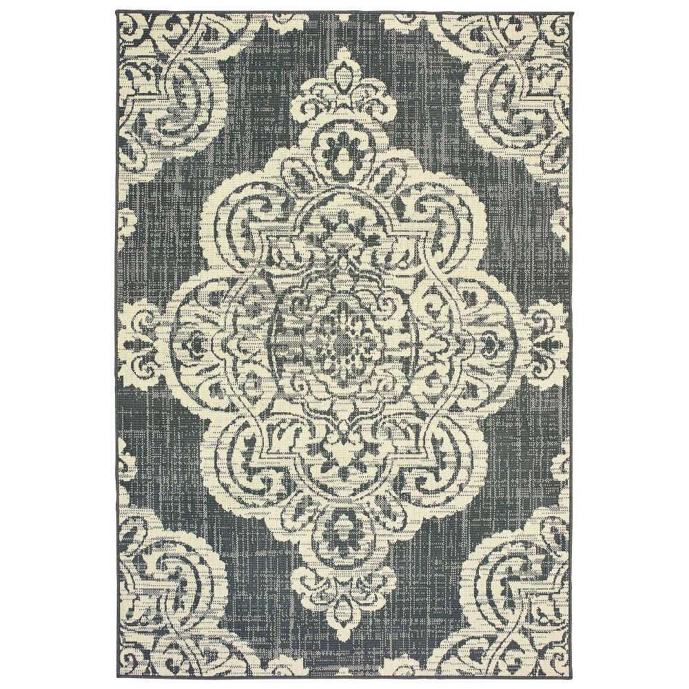 Photos - Area Rug 1'9"x3'9" Madeline Overscale Medallion Patio Rug Gray/Ivory