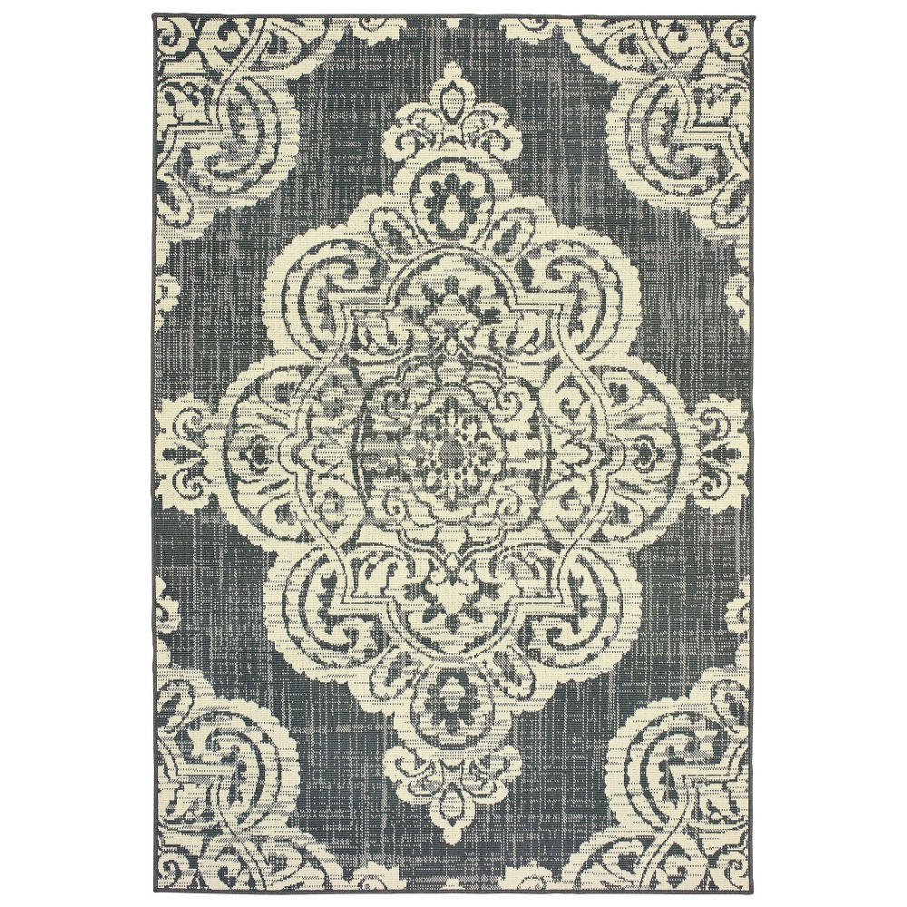 1'9inx3'9in Madeline Overscale Medallion Patio Rug Gray/Ivory