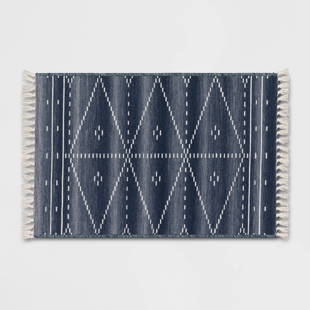 Photos - Area Rug 2'4"x3'9" Washable Woven Tapestry Accent Rug with Fringe Indigo - Threshol