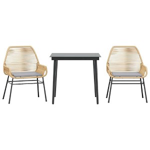 vidaXL Patio Dining Set with Cushions Outdoor Dining Furniture Poly Rattan Glass - Brown 31.5" x 31.5" x 29.1" 2 Items - 1 of 4