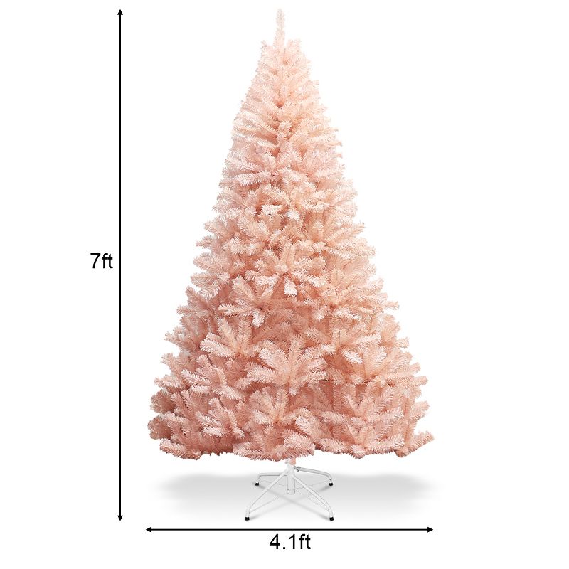 Costway 6ft/7ft Pink Christmas Tree Hinged Full Fir Tree Metal Season, 4 of 11