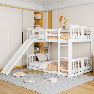 Grungis Twin Over Twin Loft Bed with Slide and Ladder,Bunk Bed with Safety Guardrails,Modern Loft and Bunk Bed for Bedroom - 1 of 4