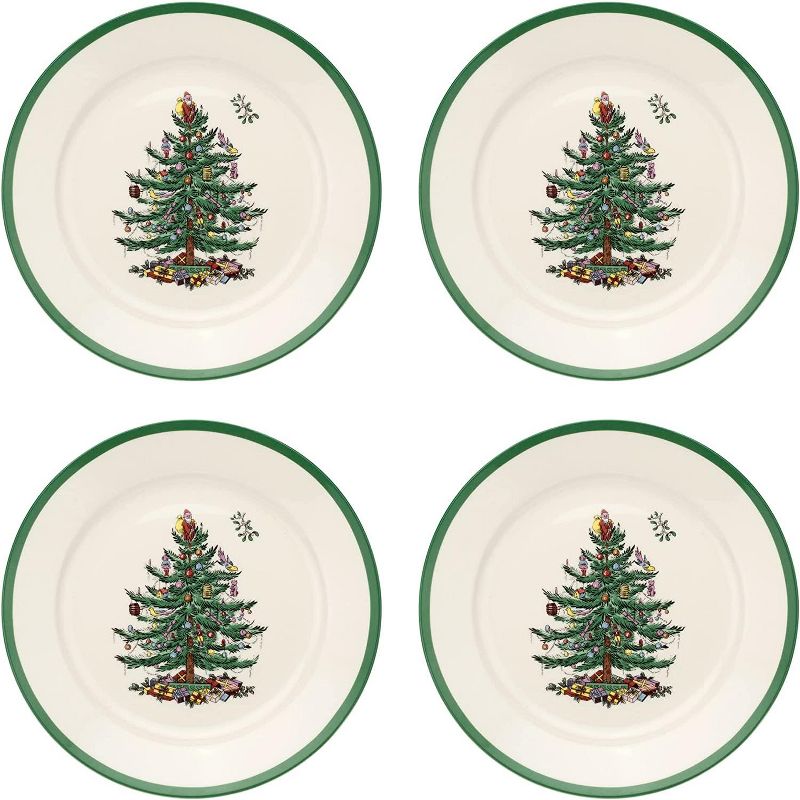 Spode Christmas Tree Collection Luncheon 4 Plates, 9 Inch Earthenware, Pasta & Salad Plate Set, Holiday Dishes, Dishwasher and Microwave Safe, 1 of 8