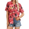 Nlife Womens Button Down Hawaiian Shirts Short Sleeve Floral Print Summer V Neck T-Shirt Casual Summer Beach Blouses Tops - 2 of 4