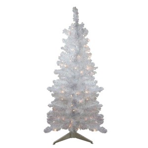 Northlight 4' Pre-lit White Iridescent Pine Artificial Christmas Tree - Clear Lights - 1 of 4