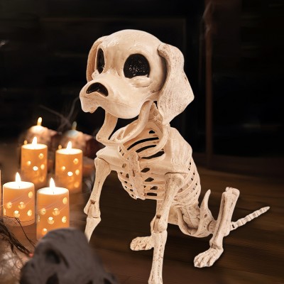 Joyfy Halloween Decoration, 12.6’’ Posable Dog Skeleton, Full Body Puppy Skeleton with Movable Joints for Halloween Graveyard Haunted House Party