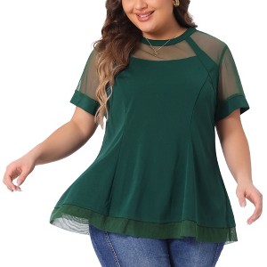 Agnes Orinda Women's Plus Size Round Neck Peplum Short Sleeve Mesh Sheer Summer Casual Blouses - 1 of 4