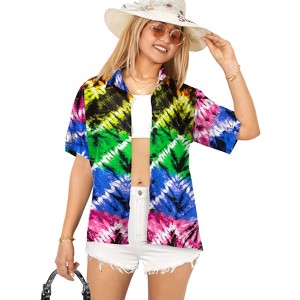 HAPPY BAY Women's Button Down Blouses Casual Summer Beach Party Short Sleeve Dressy Blouses Button Up Dress Hawaiian T Shirts - 1 of 4