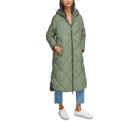 Calvin Klein Womens Cire Drama Hooded Longline Puffer Jacket