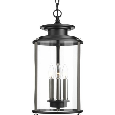 Squire Matte Black and Clear Glass 3-Light Hanging Lantern