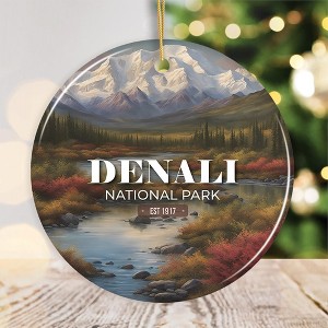 Denali National Park Retro Style Ornament, Alaska USA Tourist Attraction and Gift| OrnamentallyYou - 1 of 4