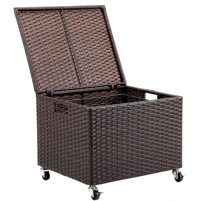 Espresso Wicker Rolling File Box with Bamboo Lid