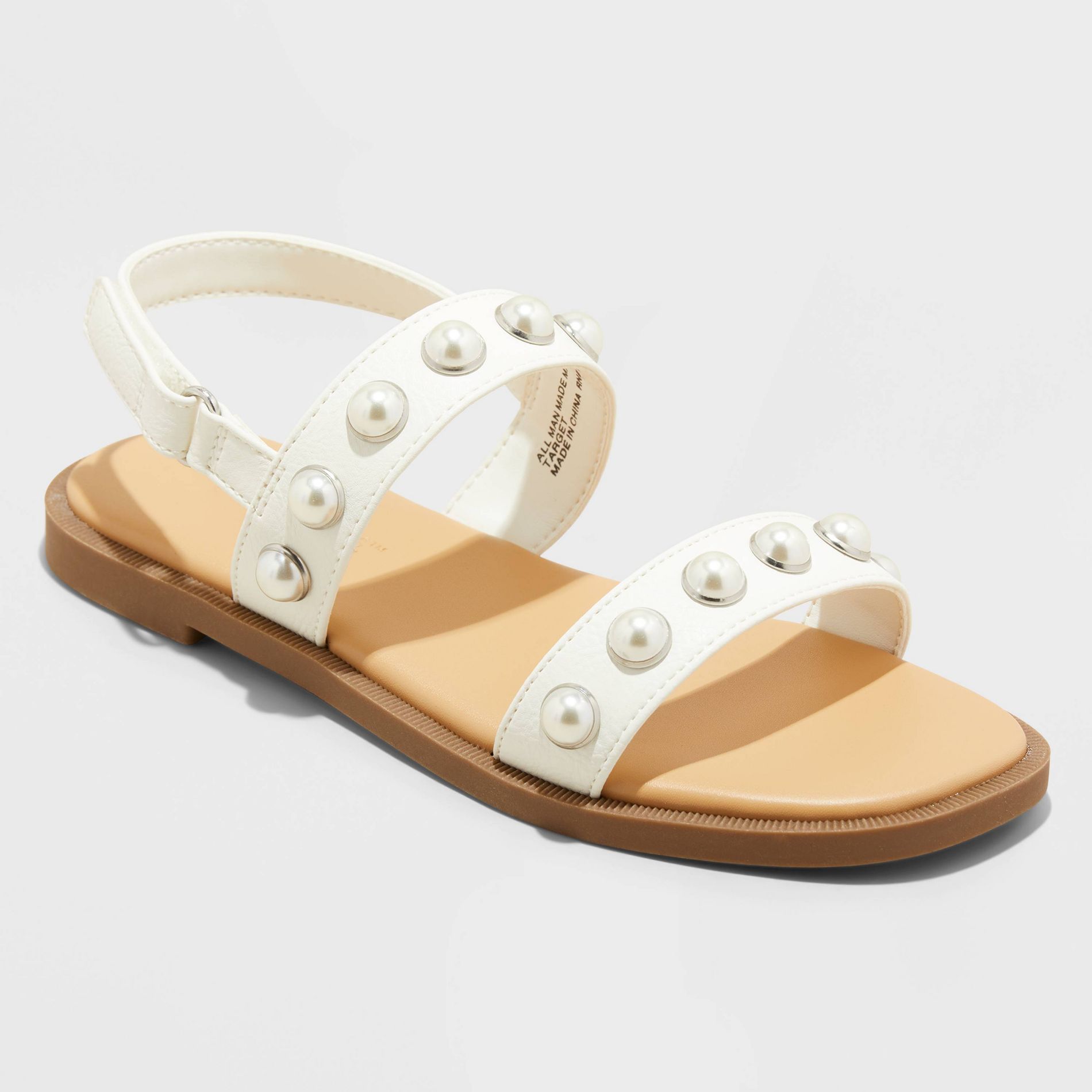 Kids' Eve Pearl Sandals - Cat & Jack™ White 13: Hook & Loop, Open Toe, Flexible Outsole