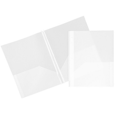JAM Paper Plastic Two-Pocket School POP Folders w/Metal Prongs Clasps Clear 382ECCLDB
