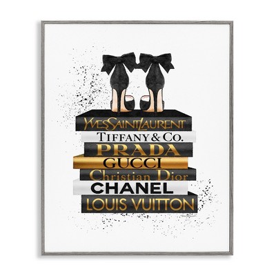 Stupell Industries Black Gold White Glam Bookstack, 11" x 14"