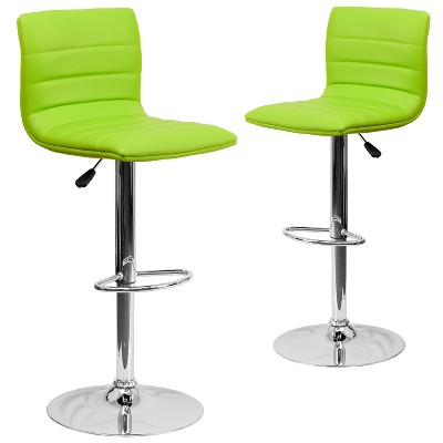 Emma and Oliver Modern Vinyl Adjustable Height Barstool with Horizontal Stitch Back, Set of 2