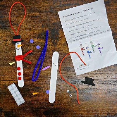 DIY Snowman Stick Ornament Craft Kit with Pom Poms, 12 Pack