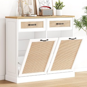 Whizmax Trash Can Cabinet , Hidden Trash Can Cabinet,white or Rattan - 1 of 4