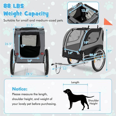 Foldable Gray Pet Bike Trailer with Mesh Windows and Steel Frame