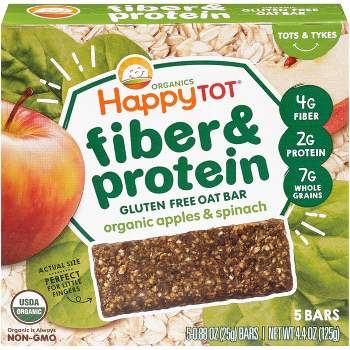 HappyTot Fiber & Protein Organic Apples and Spinach Soft-Baked Oat Bar - 5ct/0.88oz Each